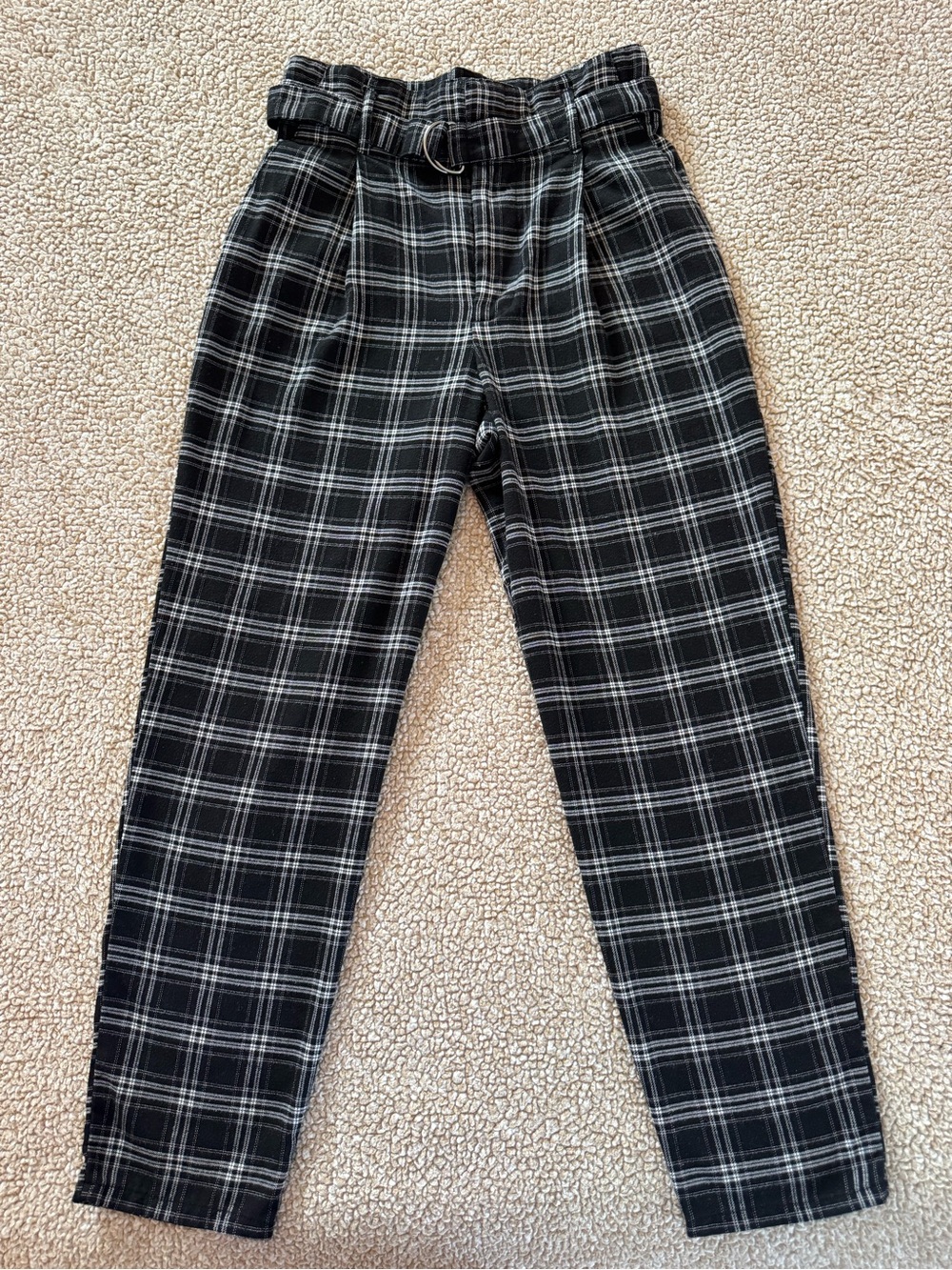 Hollister Ultra High-Rise Plaid Paperbag Pants Black White Size S
